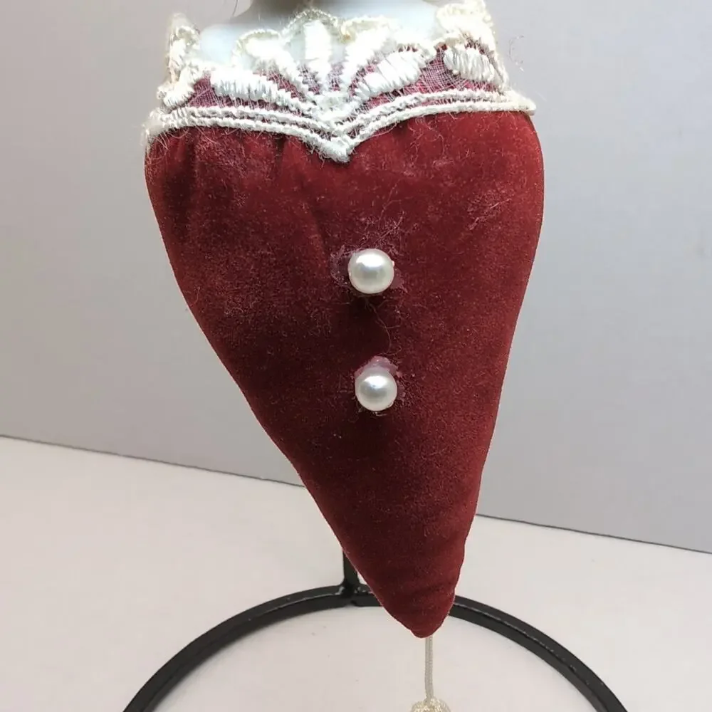 Kurt Adler Christmas Ornament Porcelain Face Victorian Red‎ Velvet Lace 1982